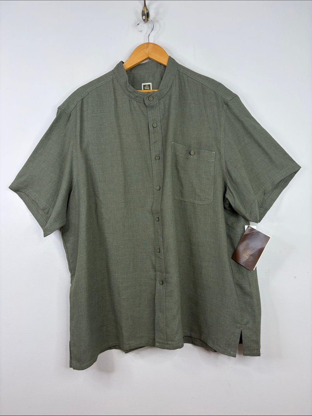 New Tilley Shirt Mens 3XL Olive Green Hemp Mandarin Collar Short Sleeve Canada